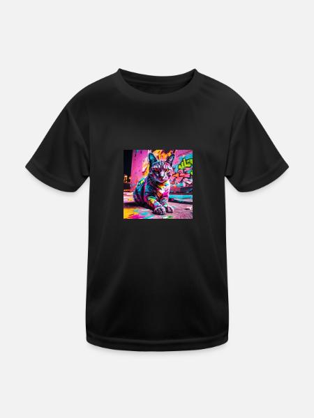 Chat coloré de la grande ville - T-shirt sport Enfant - noir