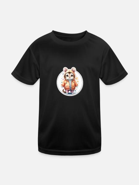 Cute kitten in coat - Kids Functional T-Shirt - black - Front