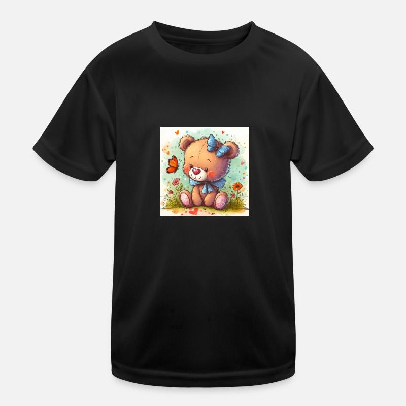 Bear with butterfly - Kids Functional T-Shirt - black