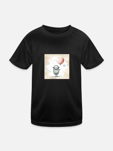 Niedliches Schaf-Clipart mit Herzballon - Kinder Funktions-T-Shirt - Schwarz - Vorne