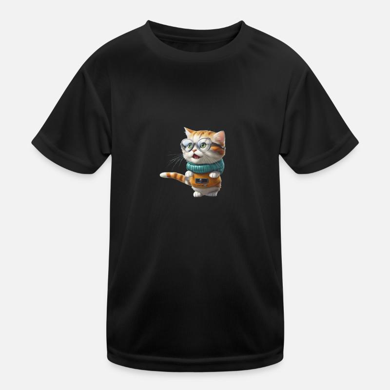 Katze - Kinder Funktions-T-Shirt - Schwarz