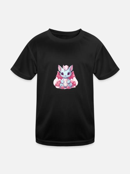 Kawaii Dragon - Kinder Funktions-T-Shirt - Schwarz