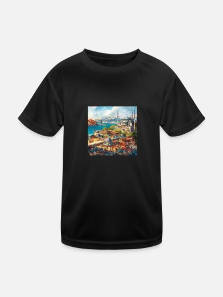 Istanbul - Kinder Funktions-T-Shirt - Schwarz - Vorne