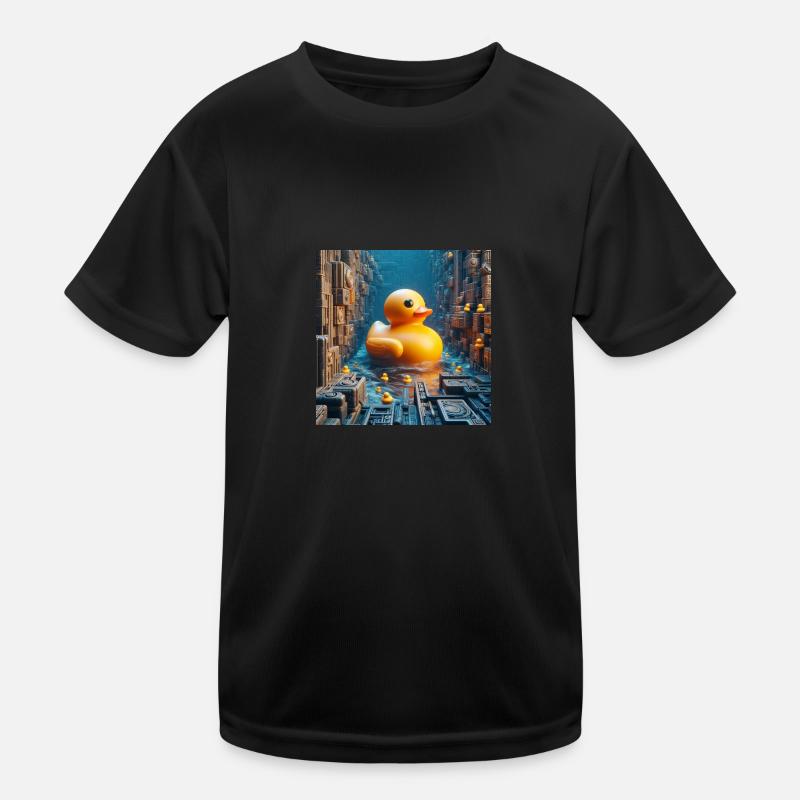 Yellow Bath Duck in Risograph Hyperrealism City Kids Functional T-Shirt