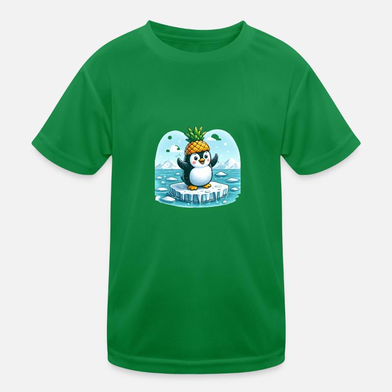 Witziger Pinguin mit Ananas auf Eisscholle Kinder Funktions-T-Shirt
