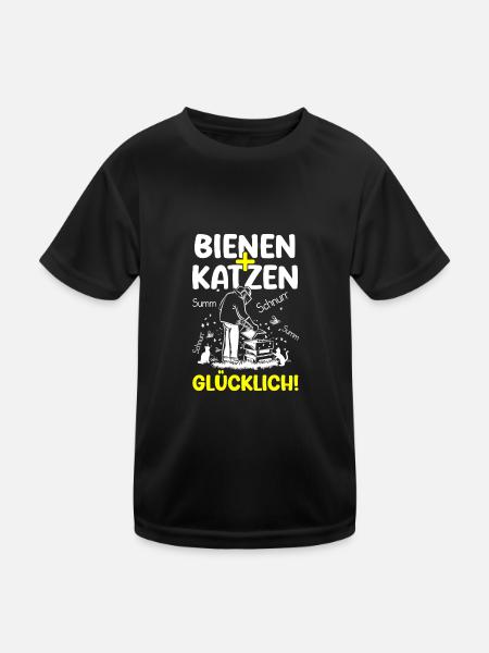 Bienen Katzen Summ Schnurr Glücklich Imker Katzen - Kinder Funktions-T-Shirt - Schwarz - Vorne