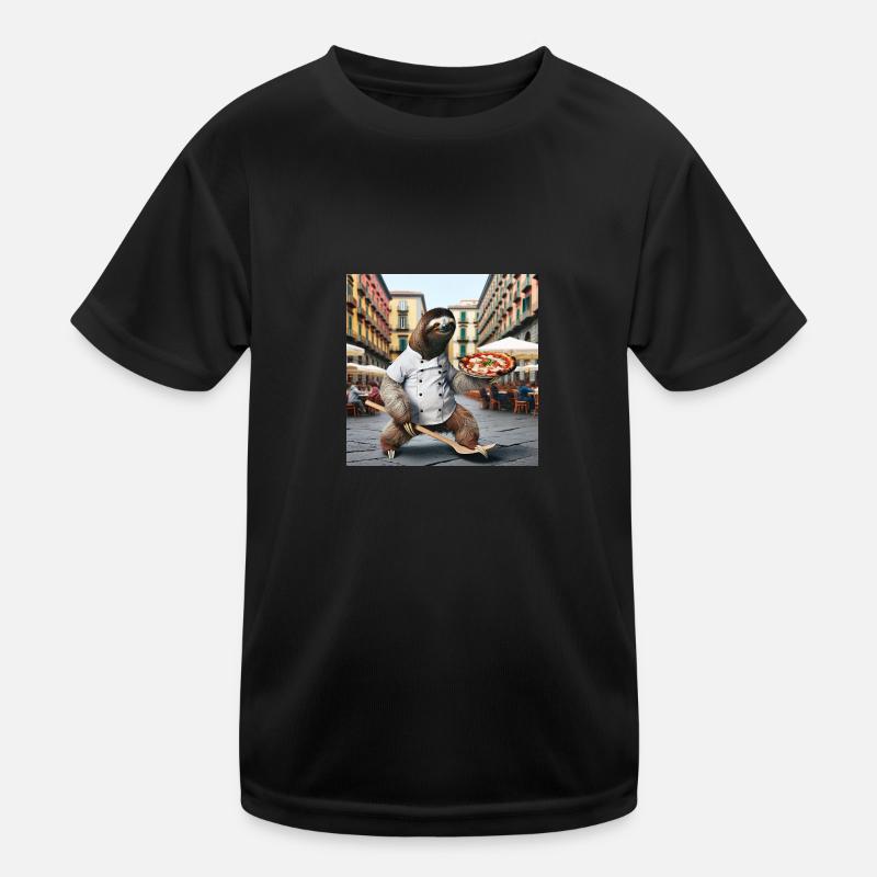 Sloth pizza maker Pizza maker Naples - Kids Functional T-Shirt - black
