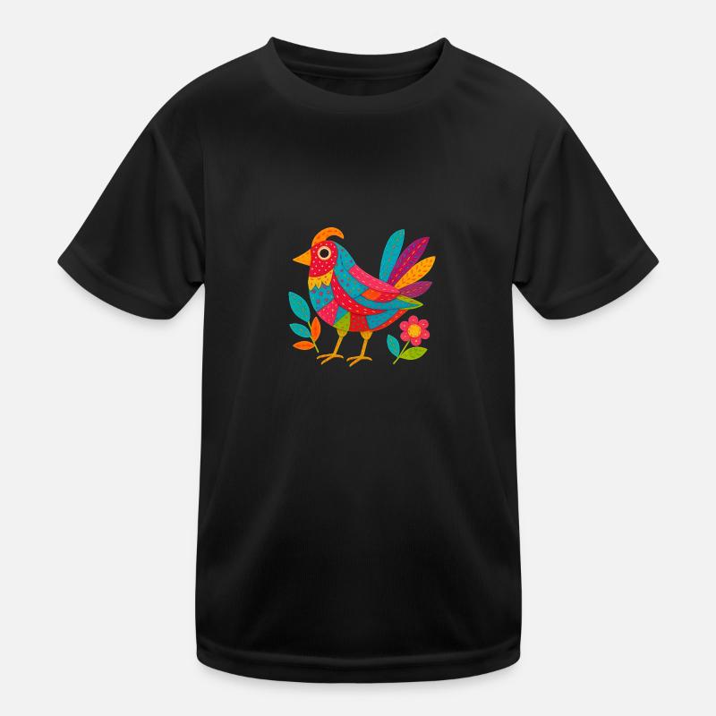 Patchwing – Der Stofffeder-Vogel - Kinder Funktions-T-Shirt - Schwarz