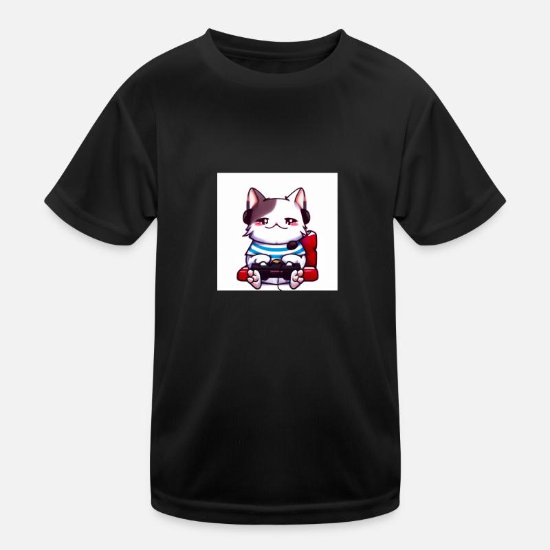 Kaweii cat playing computer games digital art Kids Functional T-Shirt