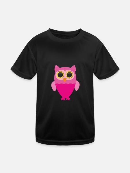 Rosa Eule - Kinder Funktions-T-Shirt - Schwarz - Vorne