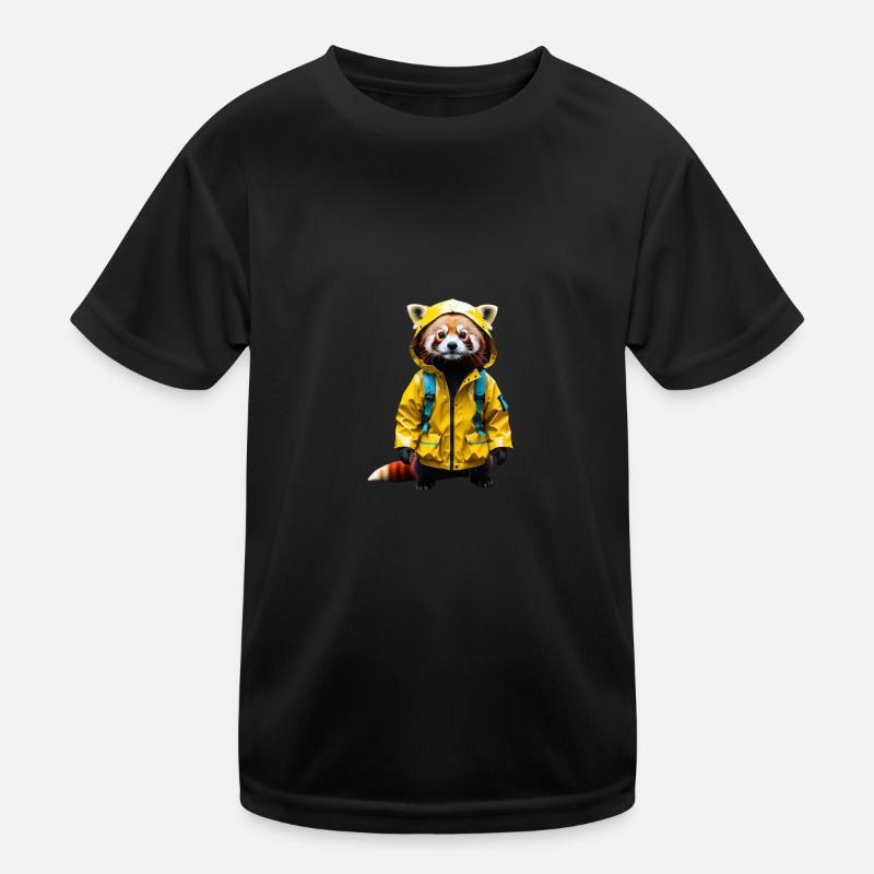 Funny Red Panda with Rain Jacket Kids Functional T-Shirt