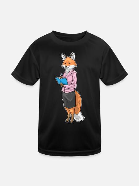 Fox Secretary Notebook Office - Kids Functional T-Shirt - black - Front