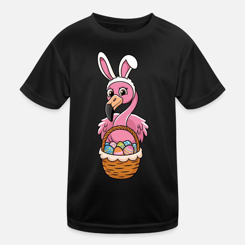 Pretty Easter Flamingo with Easter Basket Kids Functional T-Shirt