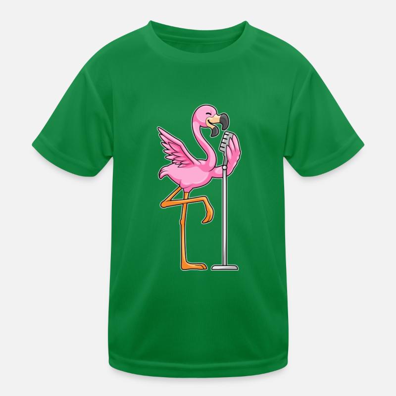 Flamingo beim Singen mit Mikrofon Kinder Funktions-T-Shirt