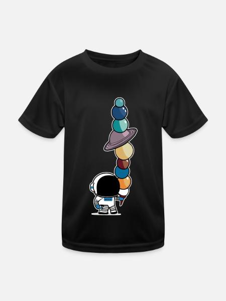 Astronaut mit Sonnensystem Planeten Eis Astronomie - Kinder Funktions-T-Shirt - Schwarz - Vorne