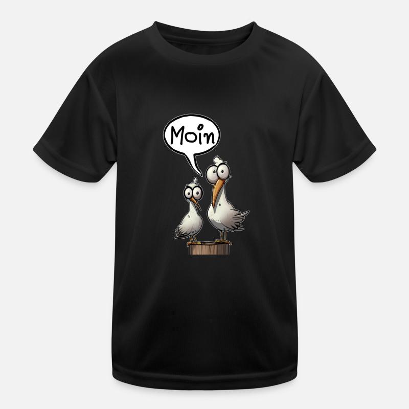 Möwe Möwen Spruch Moin Norddeutschland - Kinder Funktions-T-Shirt - Schwarz