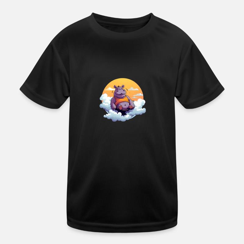 Funny hippopotamus floating on a cloud Kids Functional T-Shirt