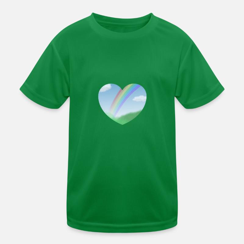 Sommer Landschaft mit Regenbogen in Herzform Kinder Funktions-T-Shirt