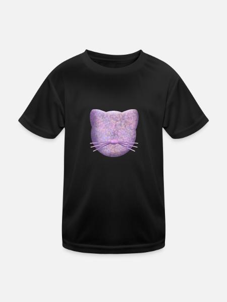 Lila Katzenlogo - Kinder Funktions-T-Shirt - Schwarz - Vorne
