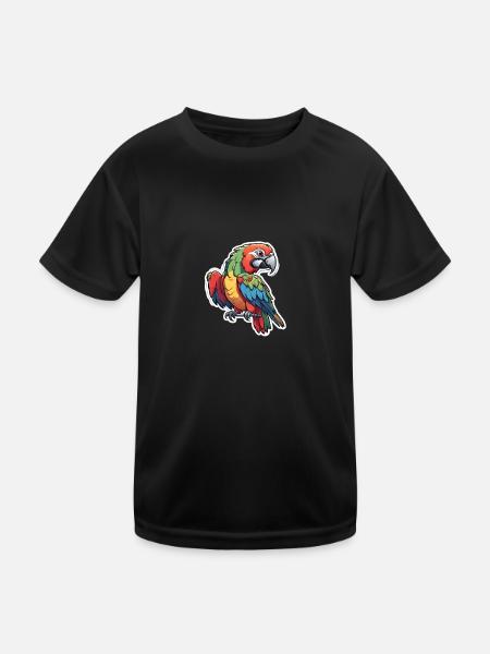 Bunter Ara Papagei" - Kinder Funktions-T-Shirt - Schwarz - Vorne