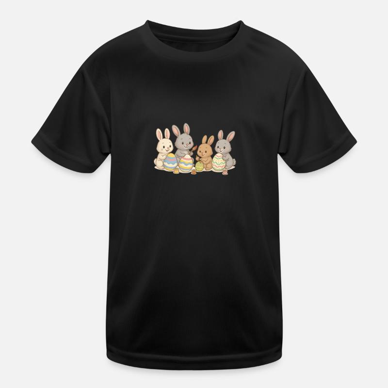 Bunny friends paint Easter eggs – Sweet Easter design Kids Functional T-Shirt