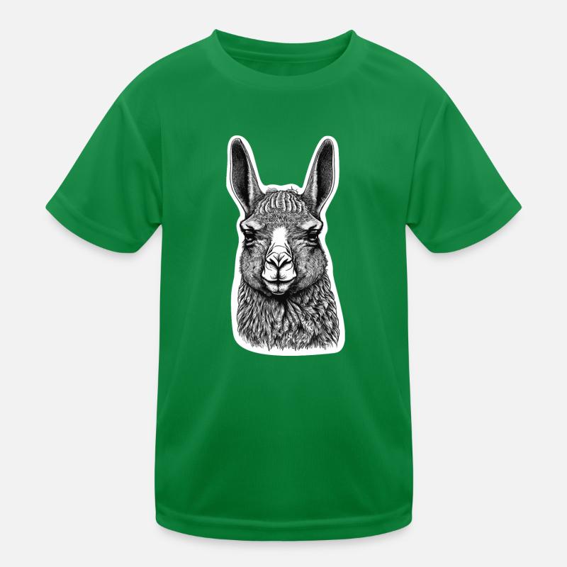 Black and White Llama Face Drawing with Patterns Kids Functional T-Shirt