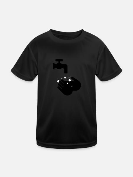 Hände waschen - Kinder Funktions-T-Shirt - Schwarz - Vorne