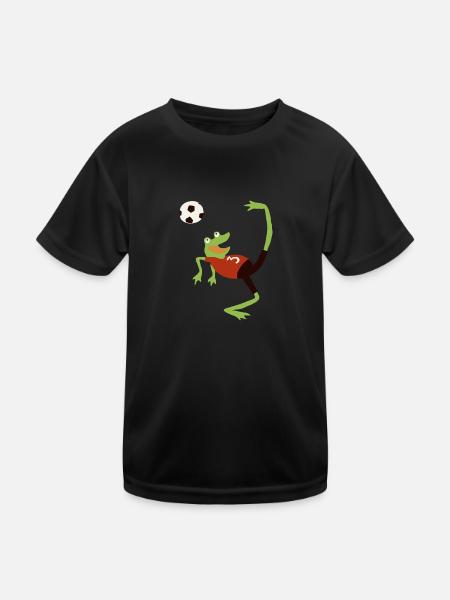 Fussballfrosch - Kinder Funktions-T-Shirt - Schwarz - Vorne