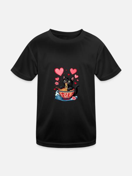 Cat Ramen Kawaii Japanisch inspirierte Kunst - Kinder Funktions-T-Shirt - Schwarz - Vorne