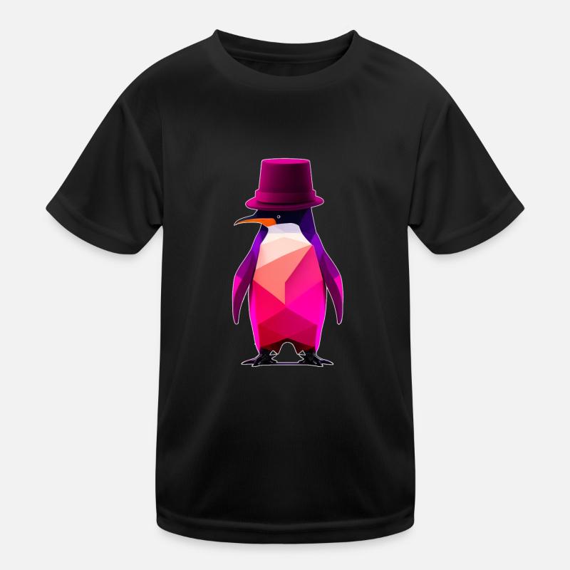penguin with a hat Ur-Tshirt - Kinder Funktions-T-Shirt - Schwarz
