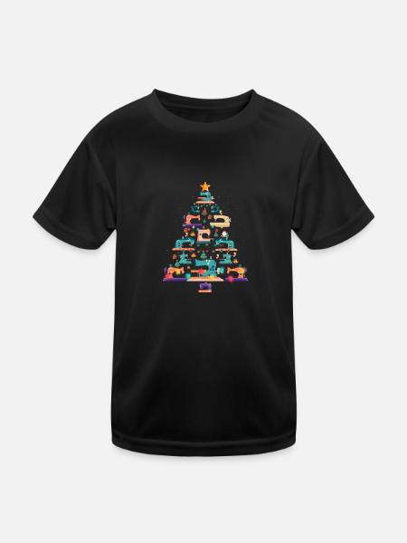 Christmas Sewing Machine Xmas Tree Quilter Lover - Kids Functional T-Shirt - black - Front