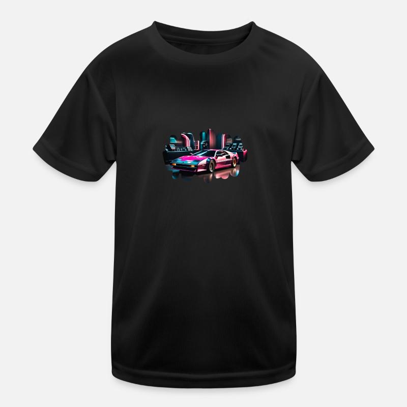 Retro Synthwave Sportwagen - Kinder Funktions-T-Shirt - Schwarz