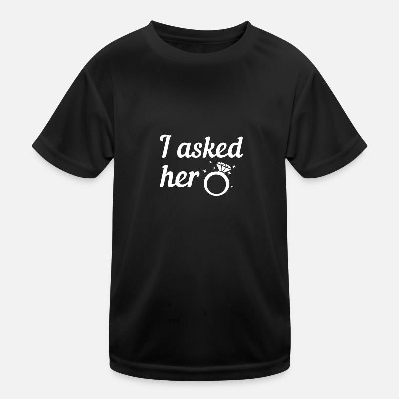Asked Her Fiancee Engagement Diamond Wedding Ring Kids Functional T-Shirt