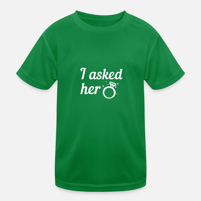 Asked Her Fiancee Engagement Diamond Wedding Ring Kids Functional T-Shirt