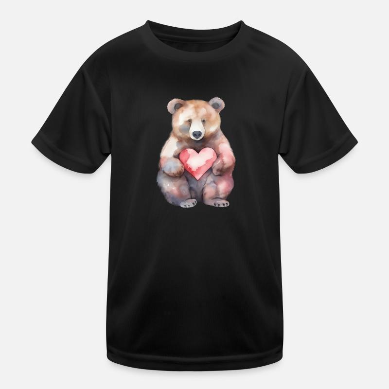 Cute & cute bear with heart love brown bear Kids Functional T-Shirt