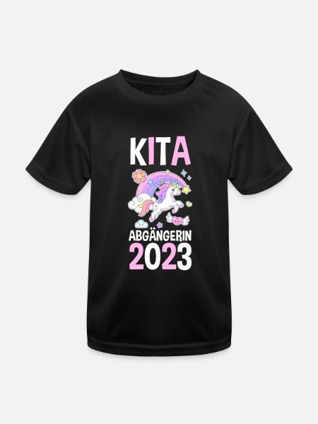 Schulkind 2023 Schulbeginn Einhorn Einschulung - Kinder Funktions-T-Shirt - Schwarz - Vorne