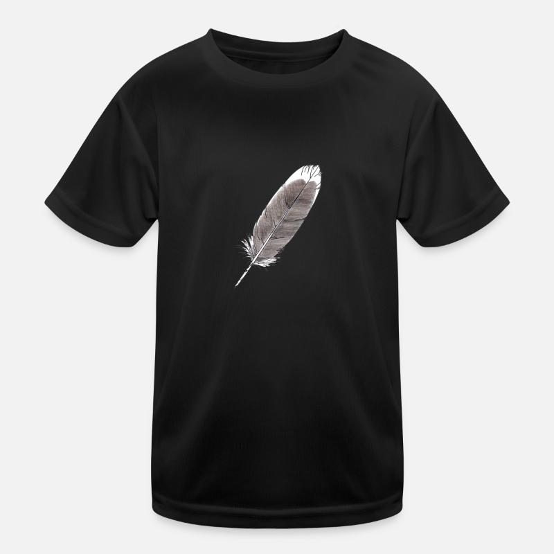 Feder Grau Handgezeichnet (Graugans) - Kinder Funktions-T-Shirt - Schwarz