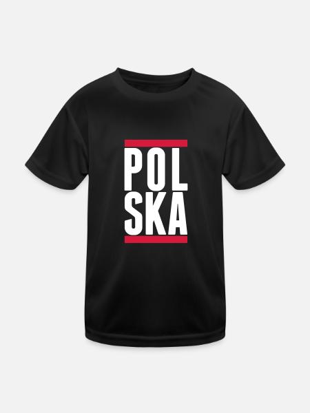 polska - Kinder Funktions-T-Shirt - Schwarz - Vorne
