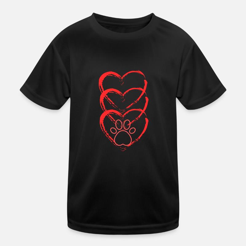 rotes Herz mit Pfote Kinder Funktions-T-Shirt