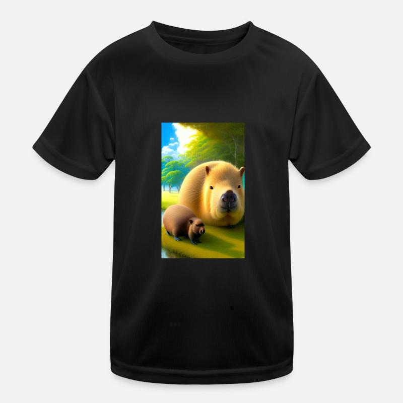 Comic-Porträt eines Wasserschweins Kinder Funktions-T-Shirt