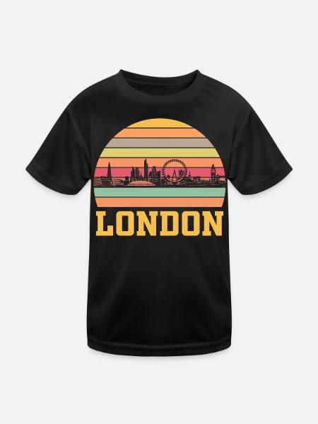 London Skyline - Kinder Funktions-T-Shirt - Schwarz - Vorne