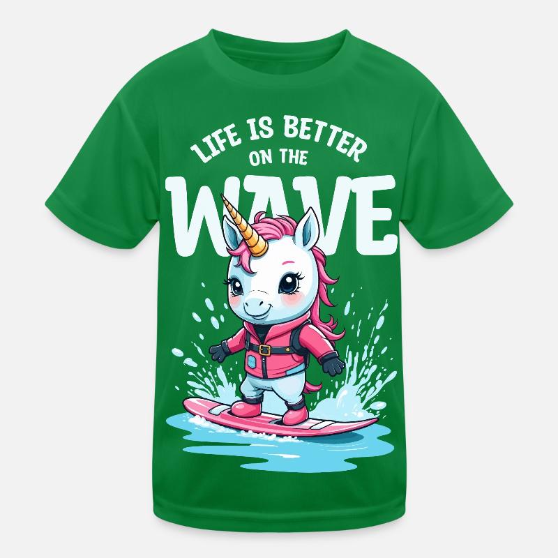 Wakeboard Einhorn Kinder Funktions-T-Shirt