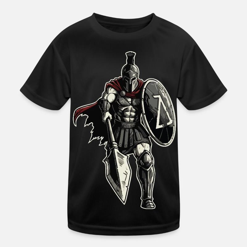Veteran Spartan Combat Spear Shield Mascot Kids Functional T-Shirt