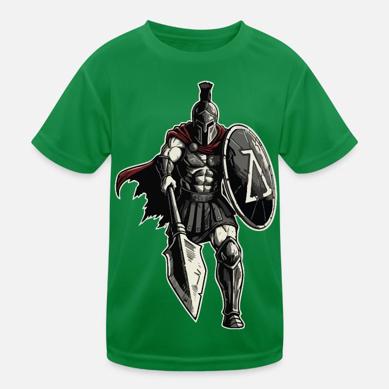 Veteran Spartan Combat Spear Shield Mascot Kids Functional T-Shirt
