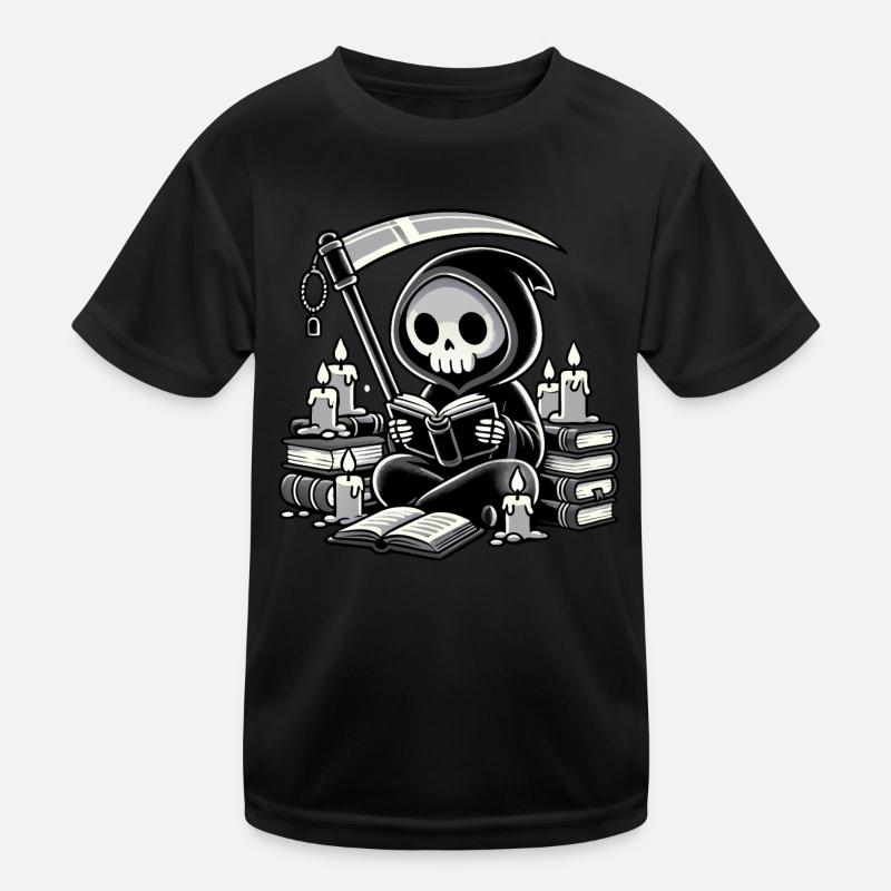 Grim Reaper Bookworm with Scythe Kids Functional T-Shirt