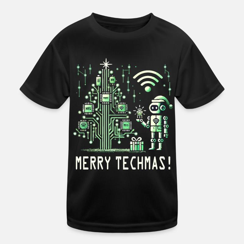 Merry Techmas - Robot and Circuit Christmas Tree Kids Functional T-Shirt