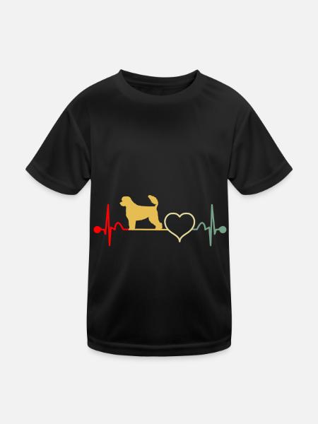 Portuguese Water Dog Portie PWD Herzschlag Vintage - Kinder Funktions-T-Shirt - Schwarz - Vorne