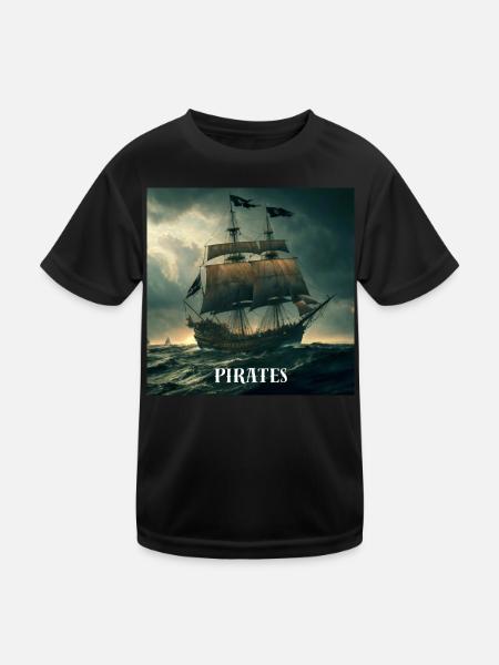 Piratenschiff - Kinder Funktions-T-Shirt - Schwarz - Vorne