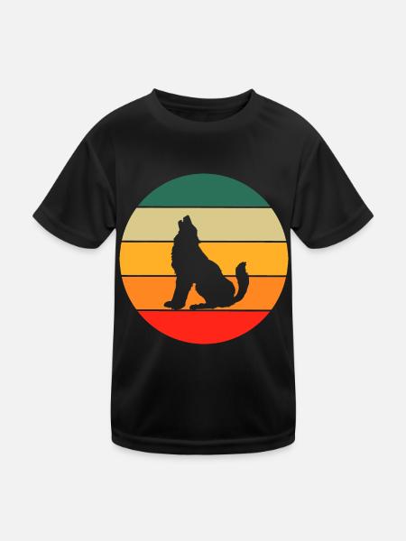 Forest Animal Predator Gift Retro Howling Wolf - Kids Functional T-Shirt - black - Front