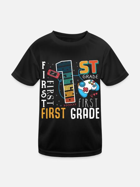 1. Klasse Gaming Schulkind - Kinder Funktions-T-Shirt - Schwarz - Vorne